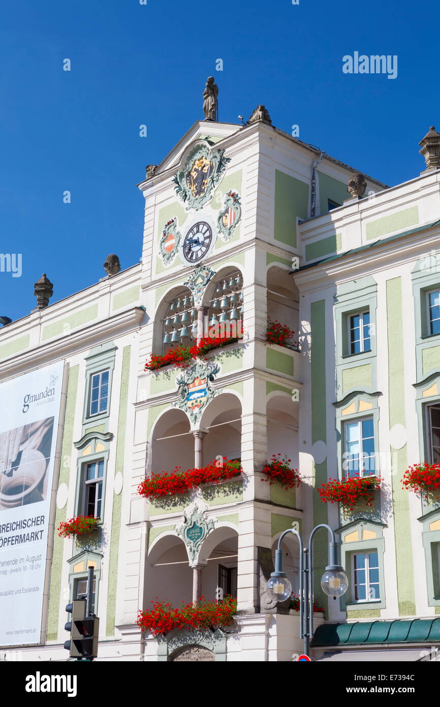 Die wunderbar verzierten Rathaus (Rathaus), Gmunden, Salzkammergut, Oberösterreich, Österreich, Europa Stockfoto