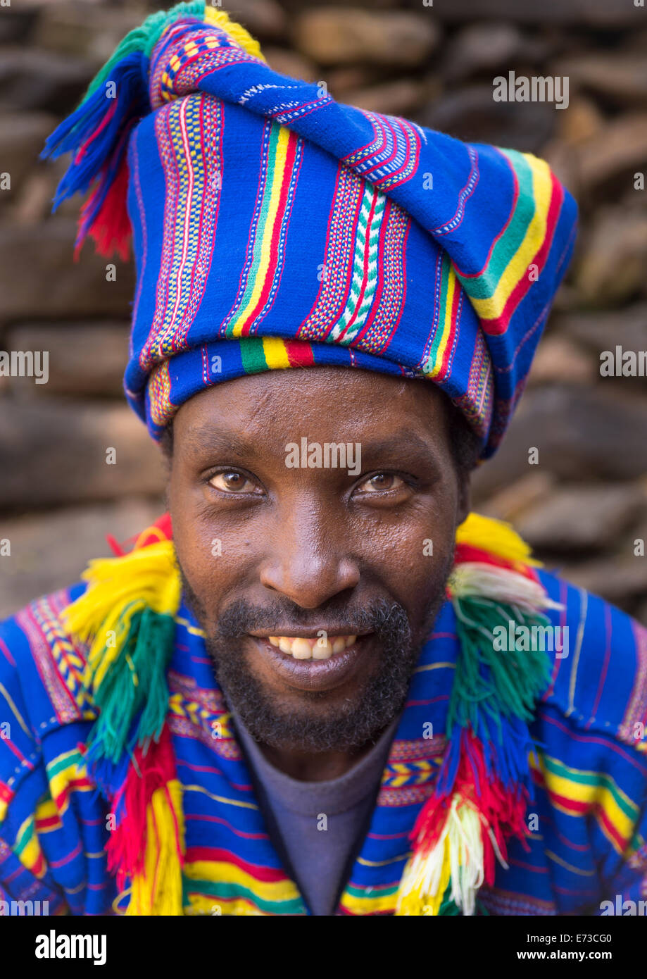 Poqla Kalla Gezahegn Woldedawit Konso König, Konso, Äthiopien Stockfoto