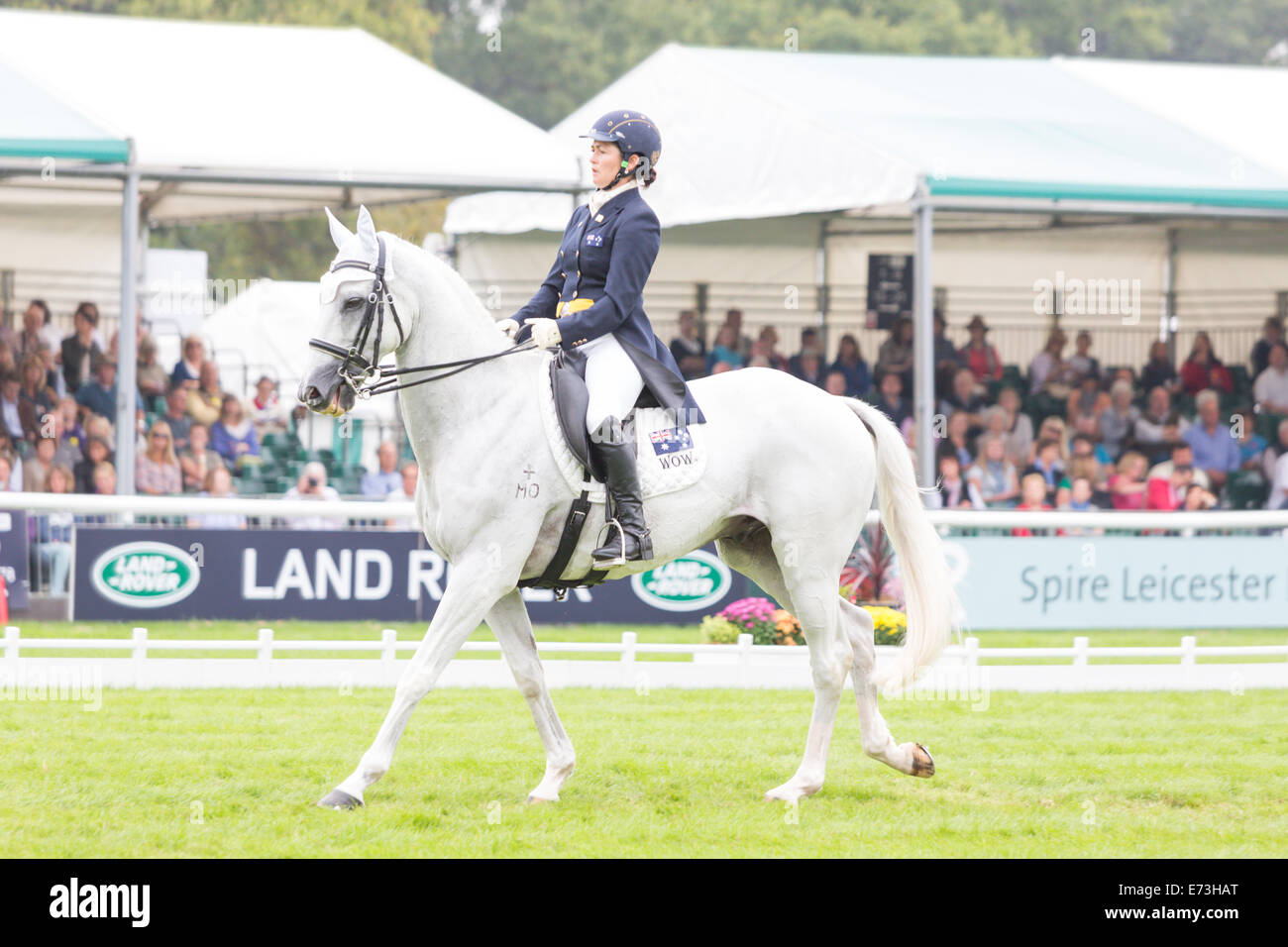 Stamford, Lincs, UK. 5. September 2014. Natalie Blundell (AUS) Reiten ALGEBRA in der Dressur bei der Land Rover Burghley Horse Trials CCI *** 2014 Credit: Any4 Fotografie/Alamy Live News Stockfoto