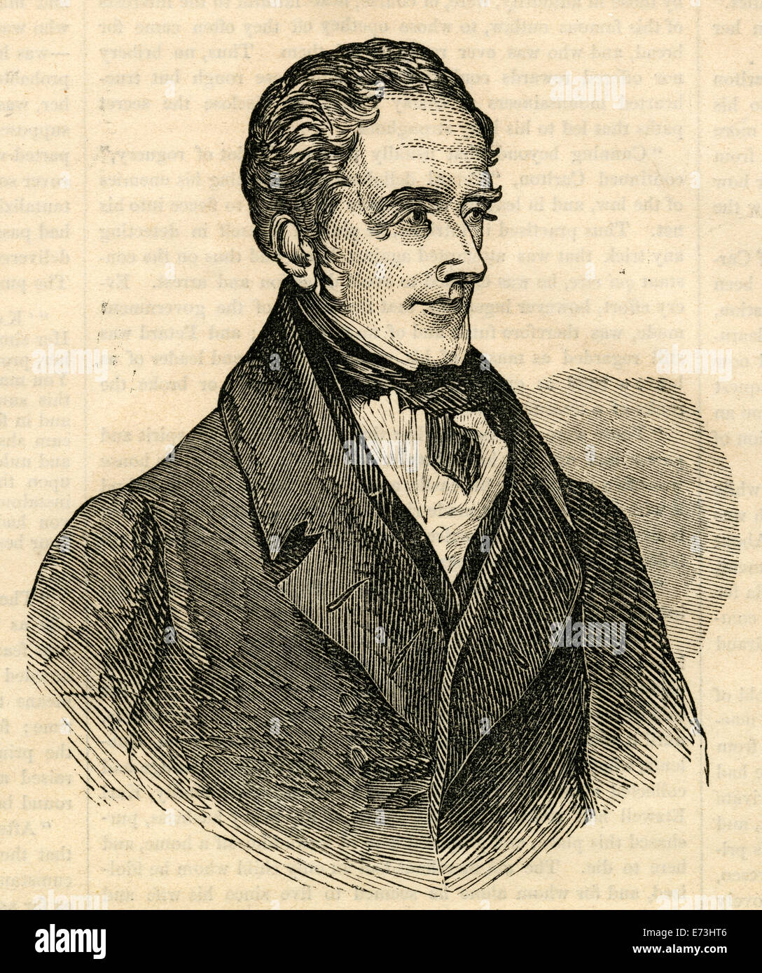 Antiken 1854 Gravur, Porträt von Thomas Moore. Thomas Moore (1779-1852) war ein irischer Dichter, Sänger, Songwriter und Entertainer, jetzt am besten für die Texte von "The Minstrel Boy" und "The Last Rose of Summer" in Erinnerung. Stockfoto