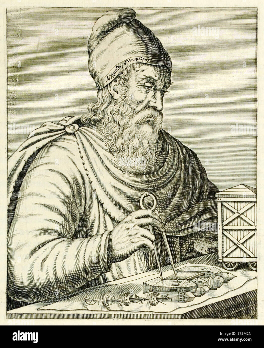Antike griechische Mathematiker Archimedes von Syrakus (287-212BC), Physiker, Ingenieur, Erfinder und Astronom von "Echten Porträts..." von André Thévet veröffentlicht im Jahre 1594. Siehe Beschreibung für mehr Informationen. Stockfoto