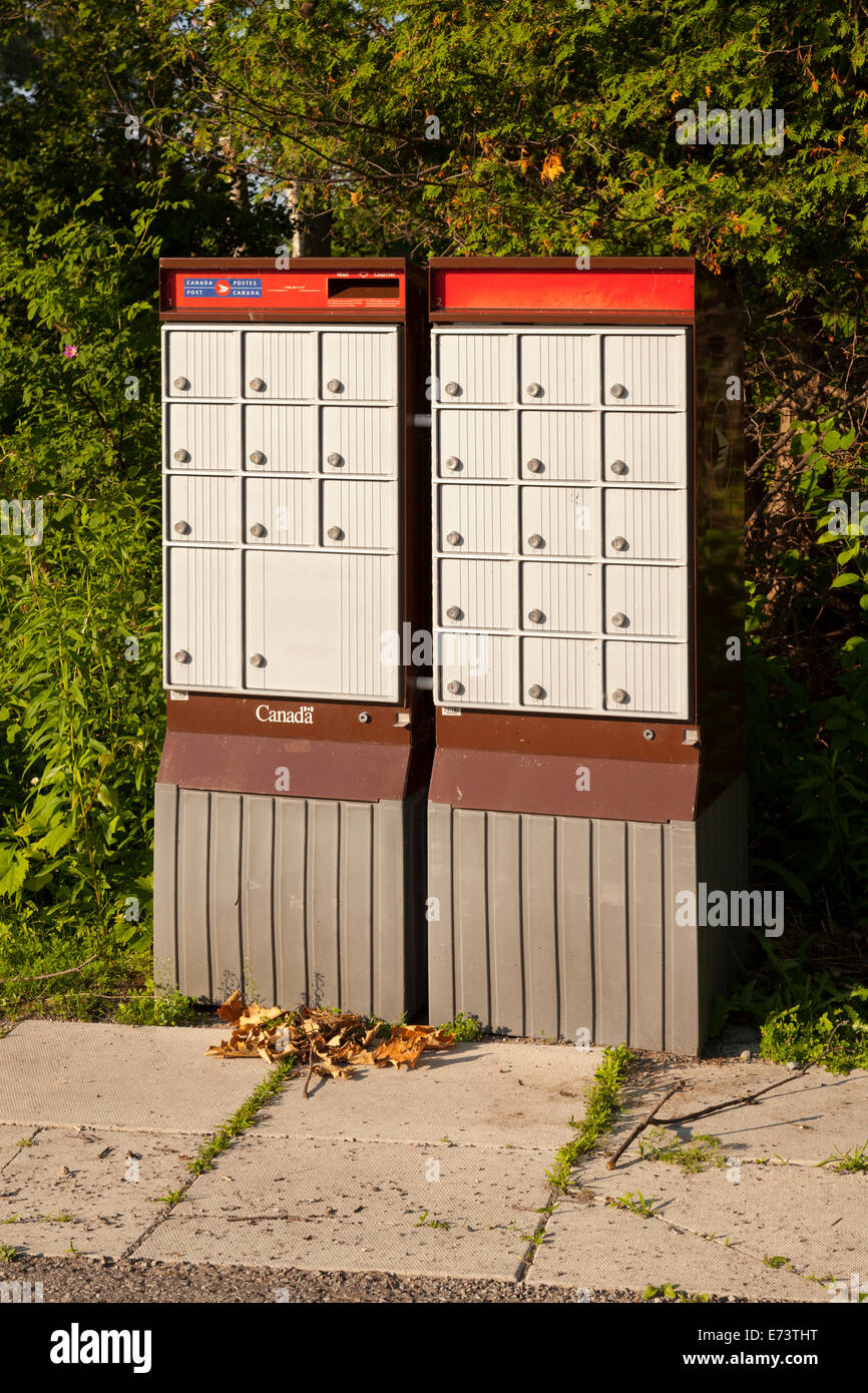 Gemeinschaft-Briefkästen (CMBs) in Whitby, Ontario, Kanada. Stockfoto