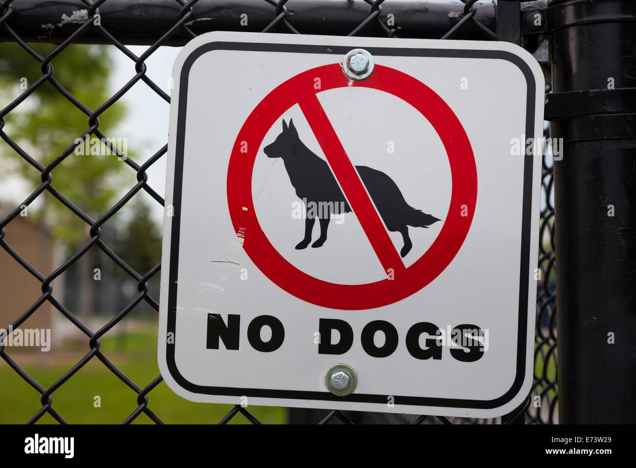 Eine "Hunde" ausgeschildert auf einem Zaun in einem Park. Whitby, Ontario, Kanada. Stockfoto