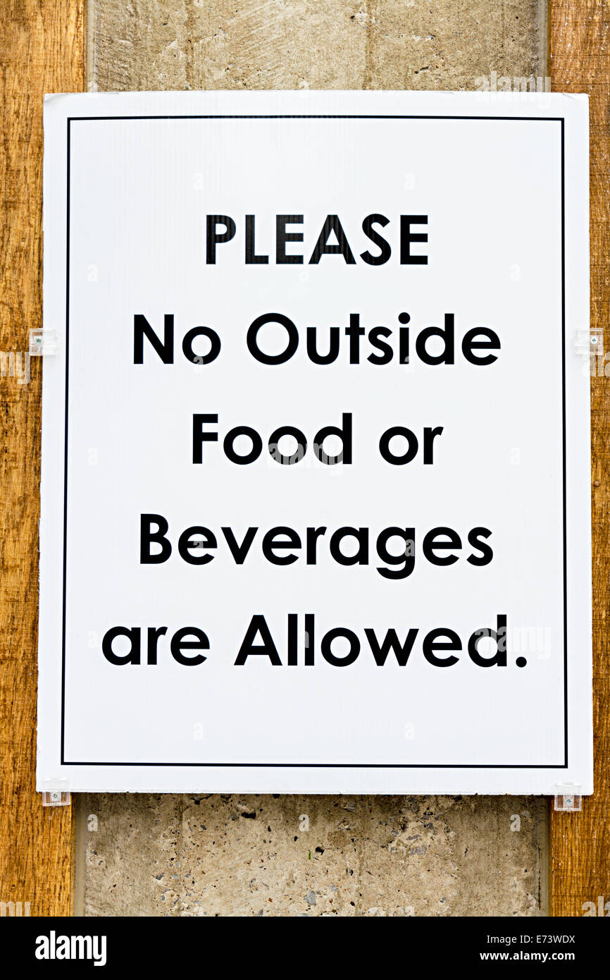 Kein Essen oder trinken Zeichen an einem Ort Stockfoto