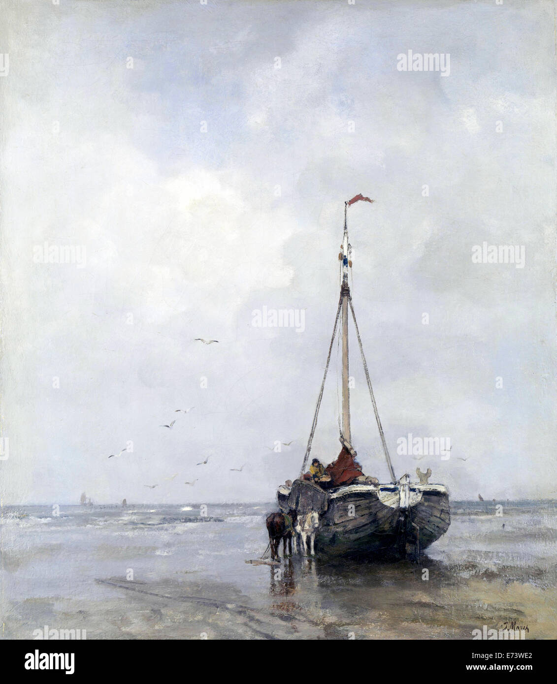 Bluff-verbeugte sich Angelboot/Fischerboot am Strand von Scheveningen - Jacob Maris, 1885 Stockfoto