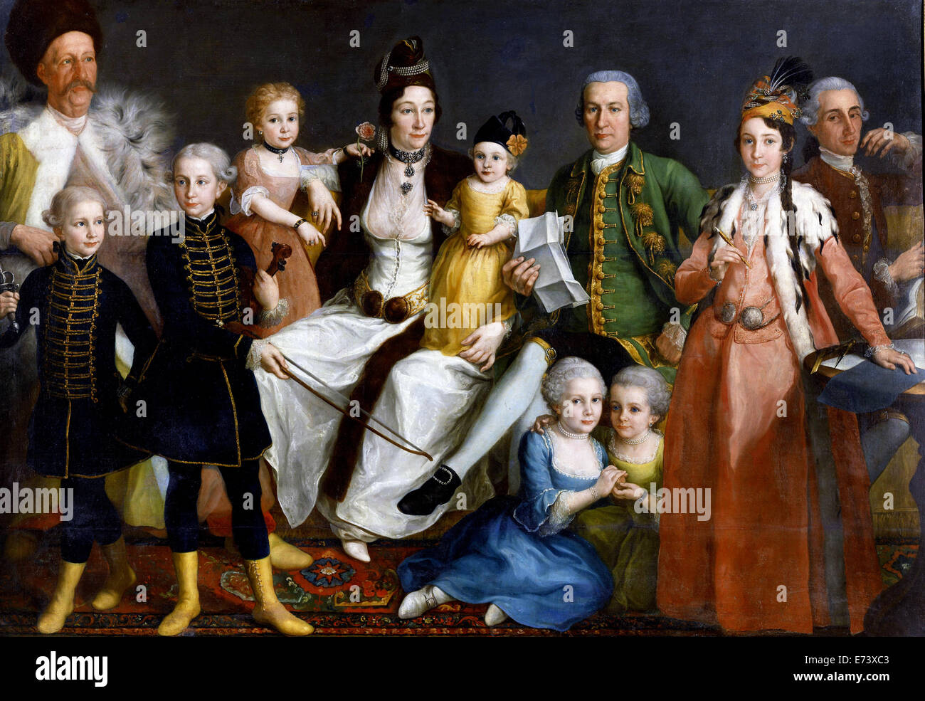 David George van Lennep, Chief Kaufmann des niederländischen Handels post in Smyrna mit Familie - von Antoine de Favray, 1769-1771 Stockfoto