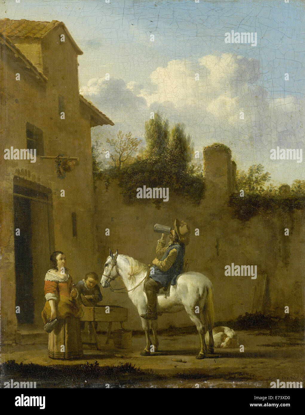 Trinken Trompeter zu Pferd - von Karel Dujardin, 1650-1660 Stockfoto