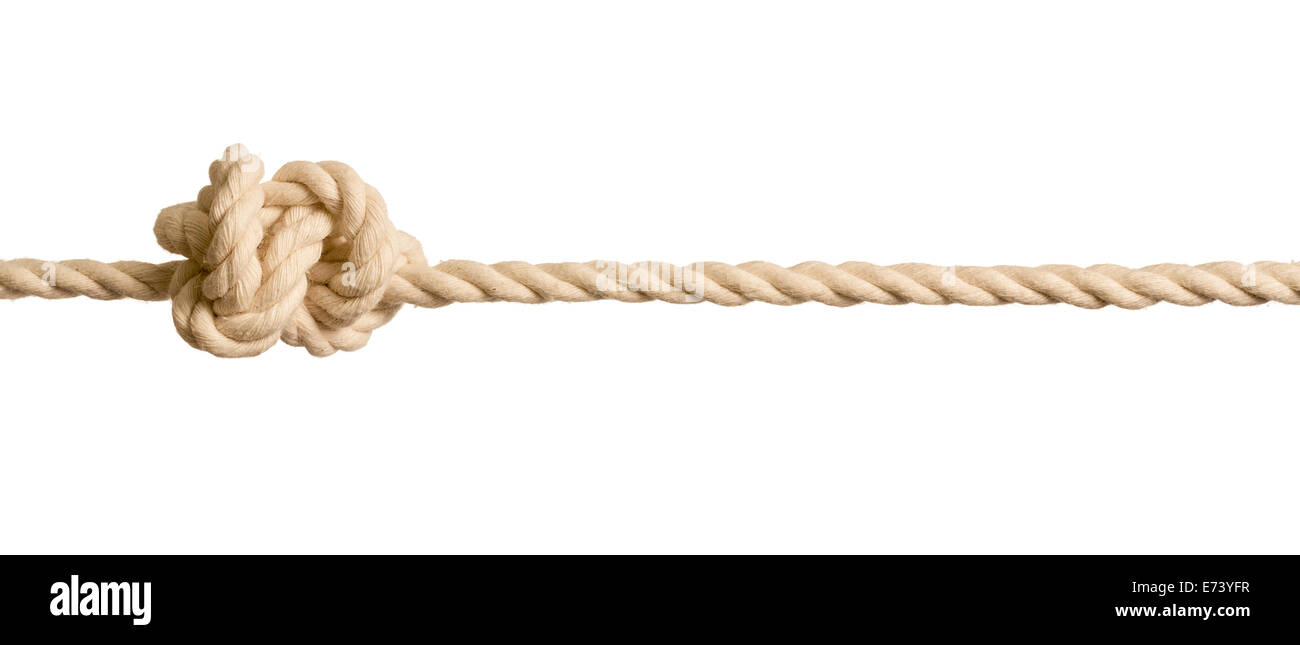 Seil Knoten isoliert auf weißem Hintergrund Stockfoto