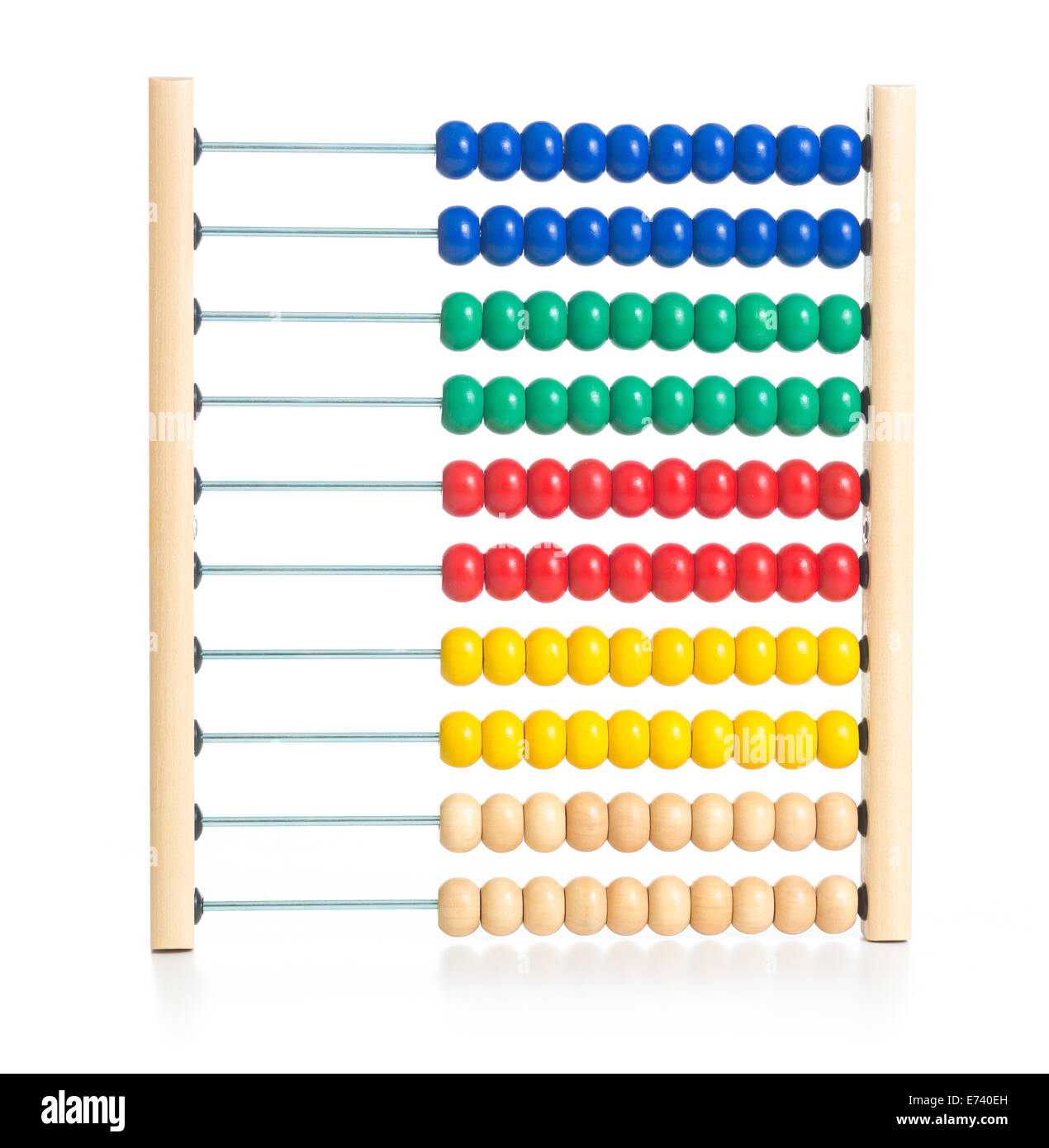 Hölzerne bunte Abacus Kinder Spielzeug isoliert auf weiss Stockfoto