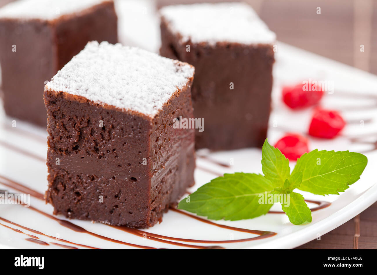 süße Brownies oder Schokolade Torten Stockfoto