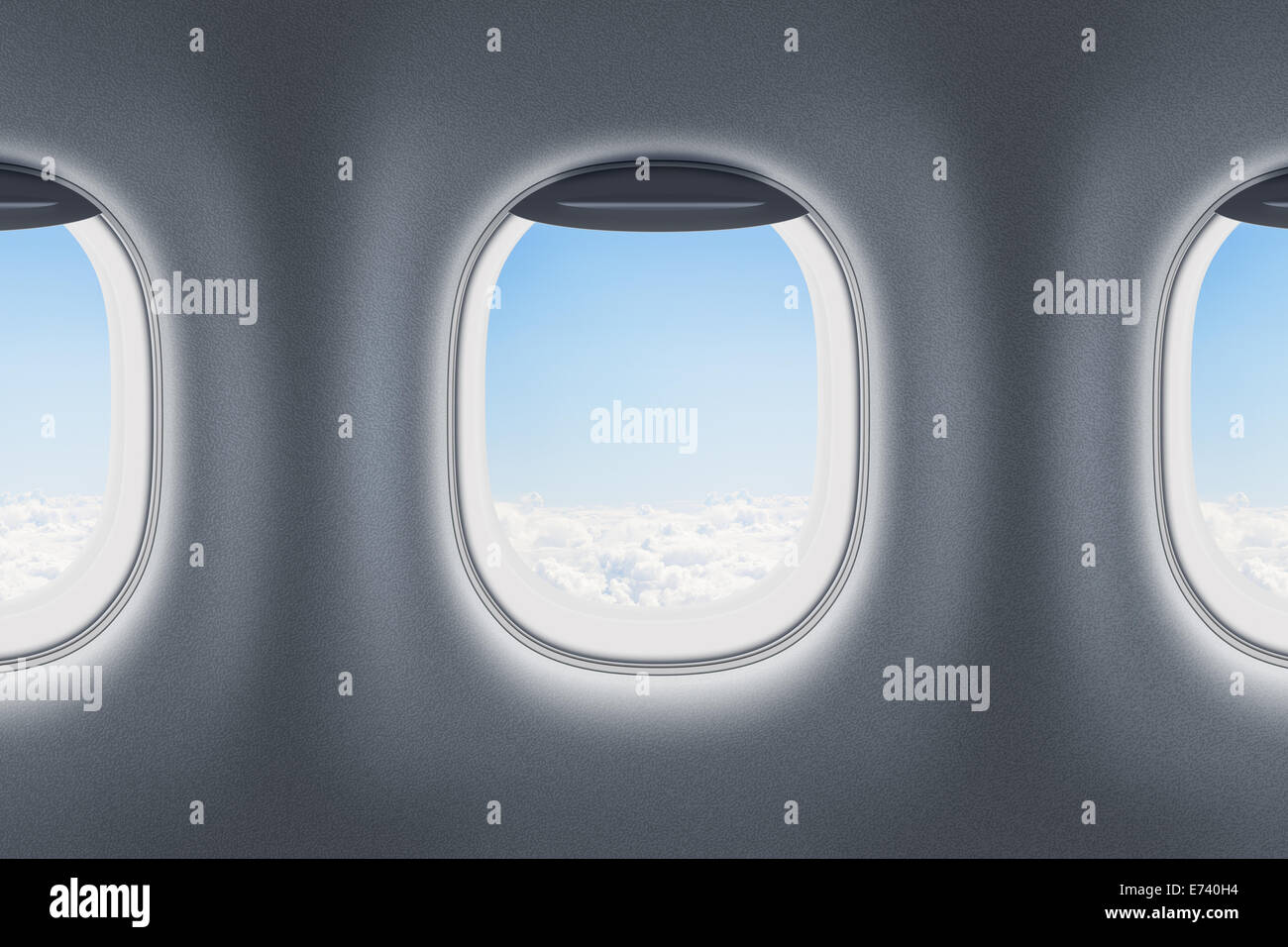 Drei Fenster im Flugzeug oder jet Stockfoto