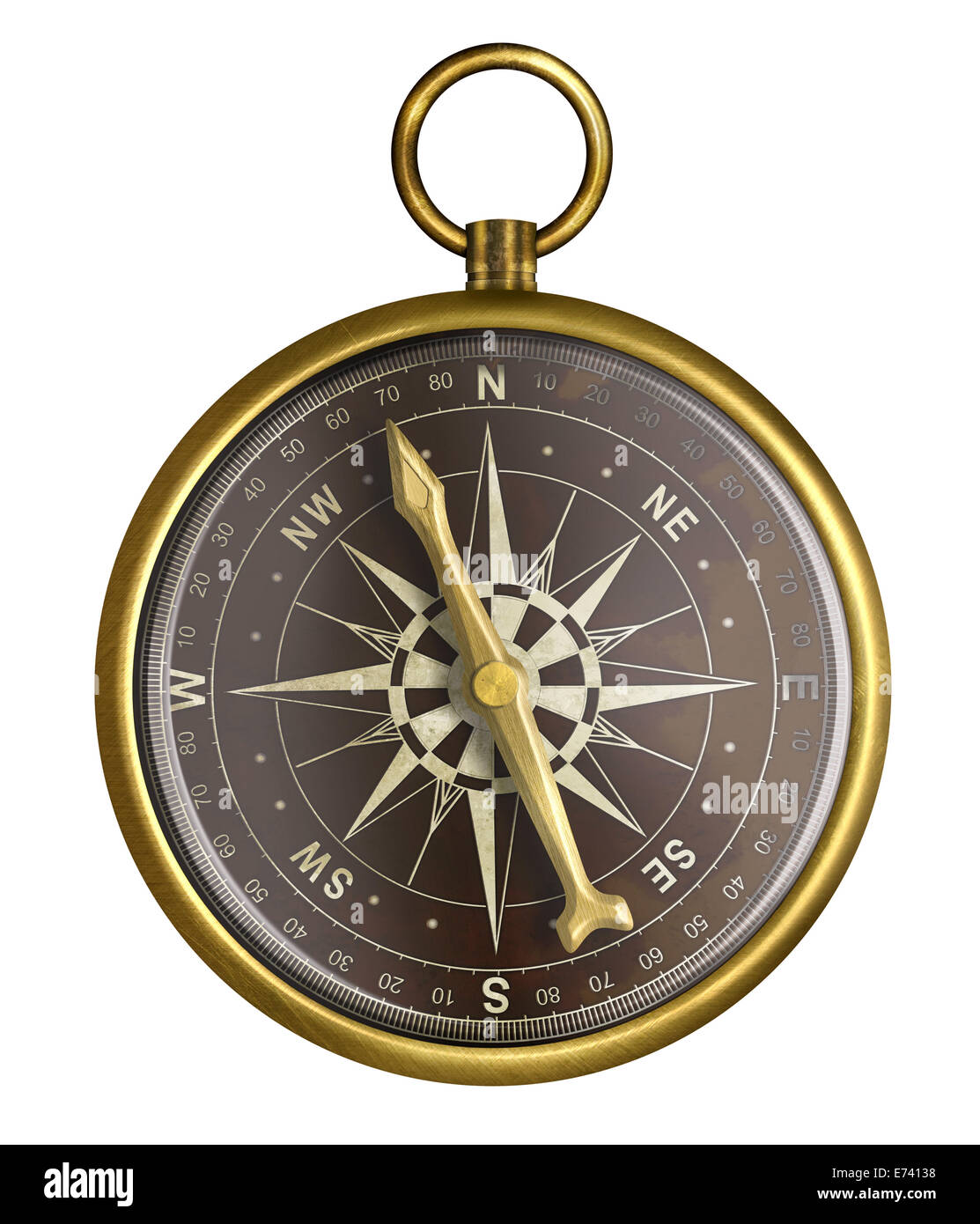 Goldene oder Messing alt nautischen Kompass illustration Stockfoto