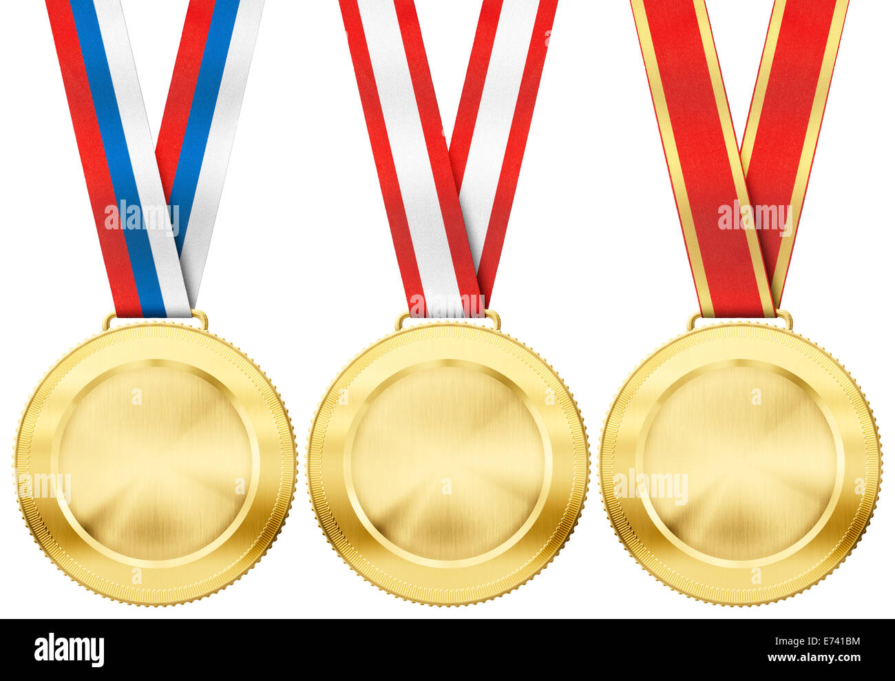 Goldmedaille mit verschiedenen Band eingeben isoliert auf weiss Stockfoto