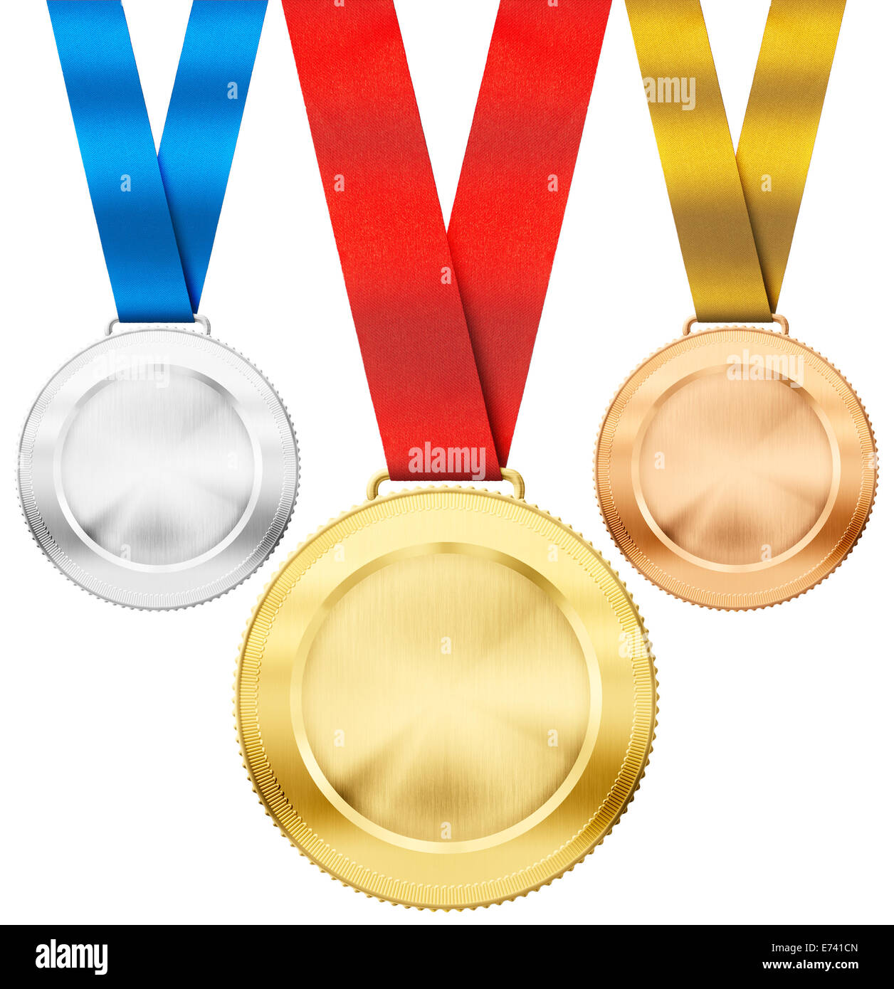 Goldmedaillen, Silber, Bronze realistische Sport mit Multifunktionsleiste Satz isoliert auf weiss Stockfoto