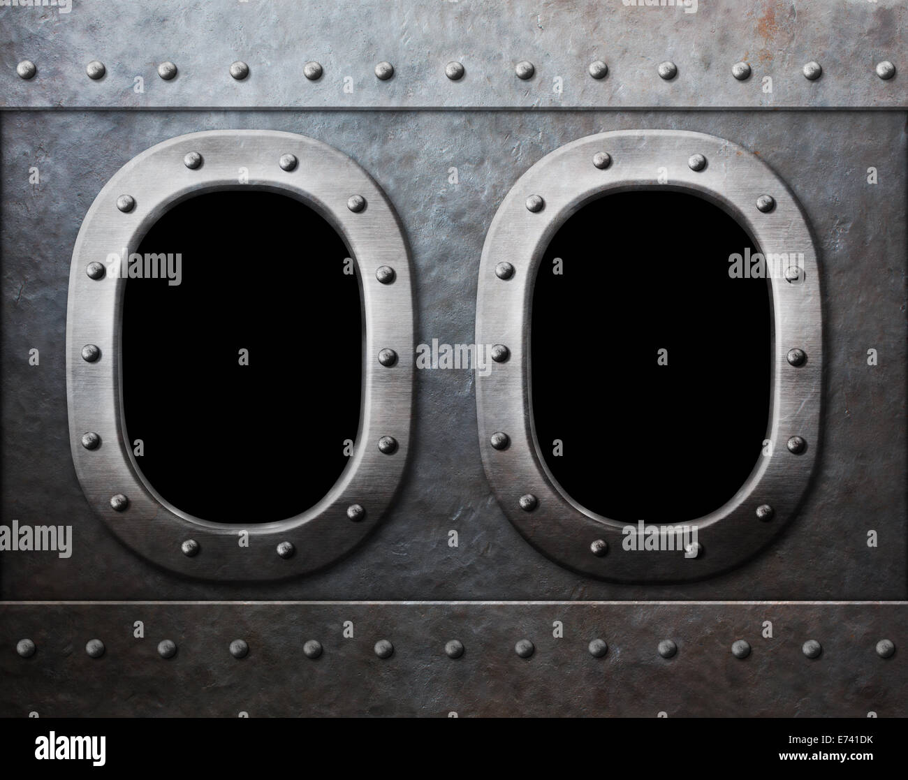 zwei militärische Schiff oder u-Boot-Windows als Steam Punk-Metal-Hintergrund Stockfoto