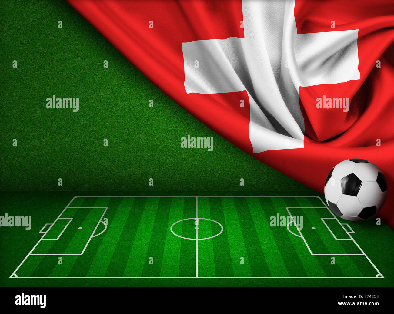 Fußball oder Fußball Hintergrund mit Flagge der Schweiz Stockfoto