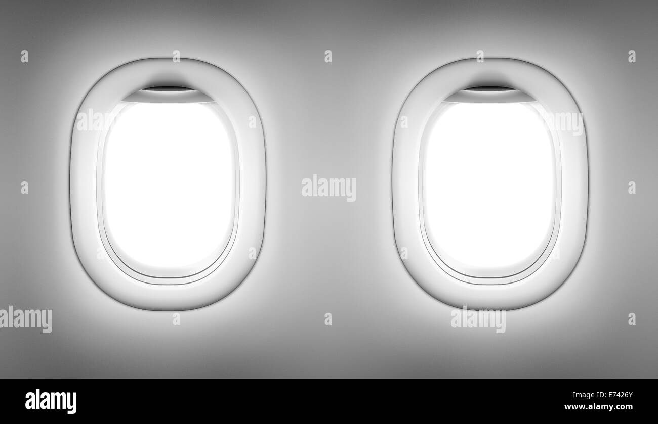 zwei Fenster im Flugzeug oder jet Stockfoto