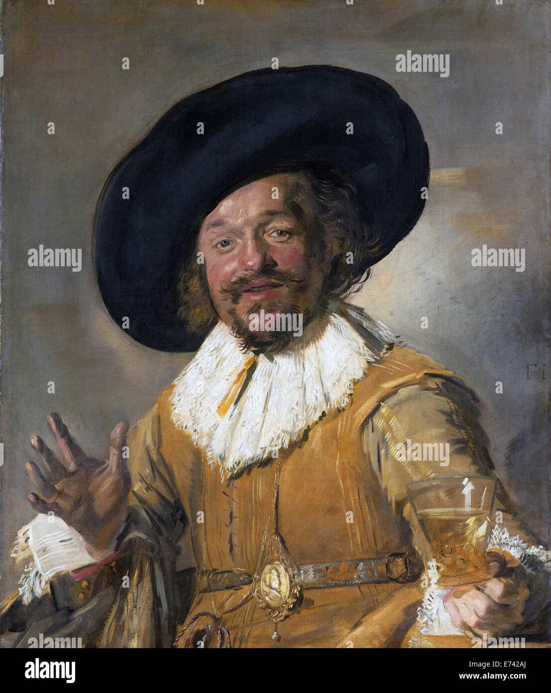 Milizionär hält eine Berkemeyer bekannt als die "fröhliche Trinker" - von Frans Hals 1628-1630 Stockfoto