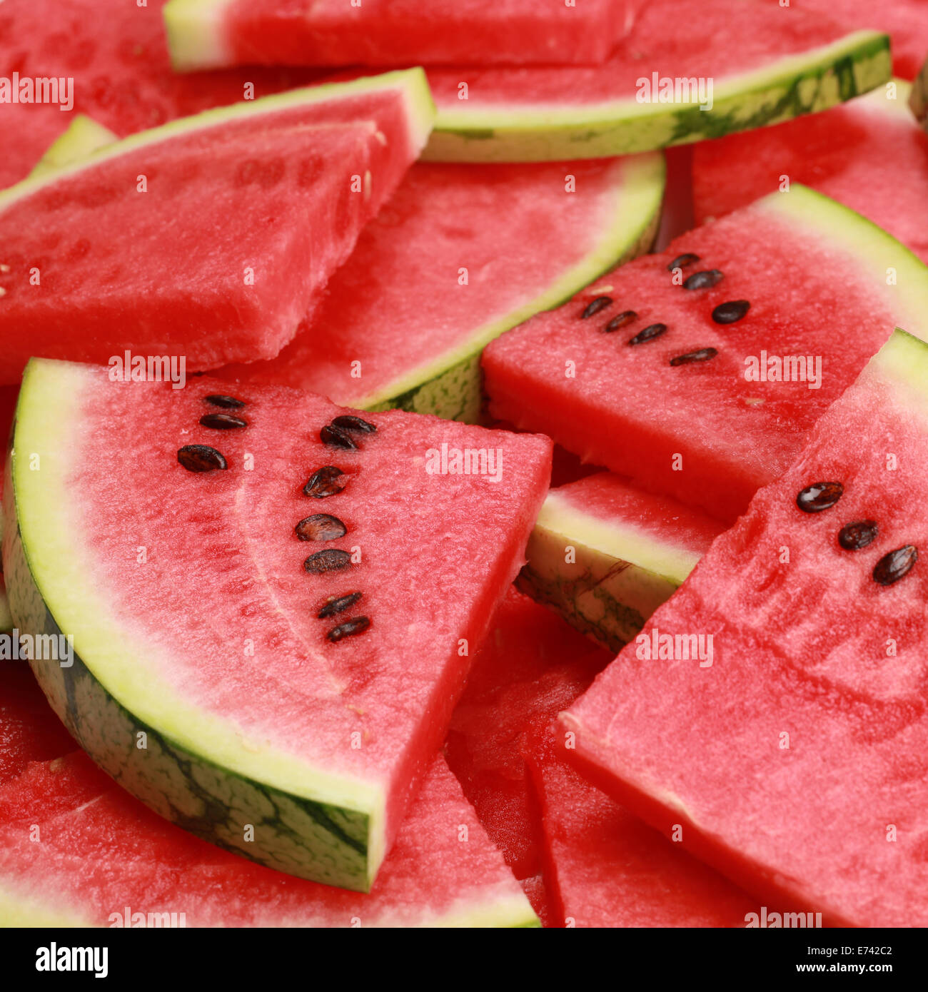 Nahaufnahme der frisch geschnittene rote Wassermelone Stockfoto