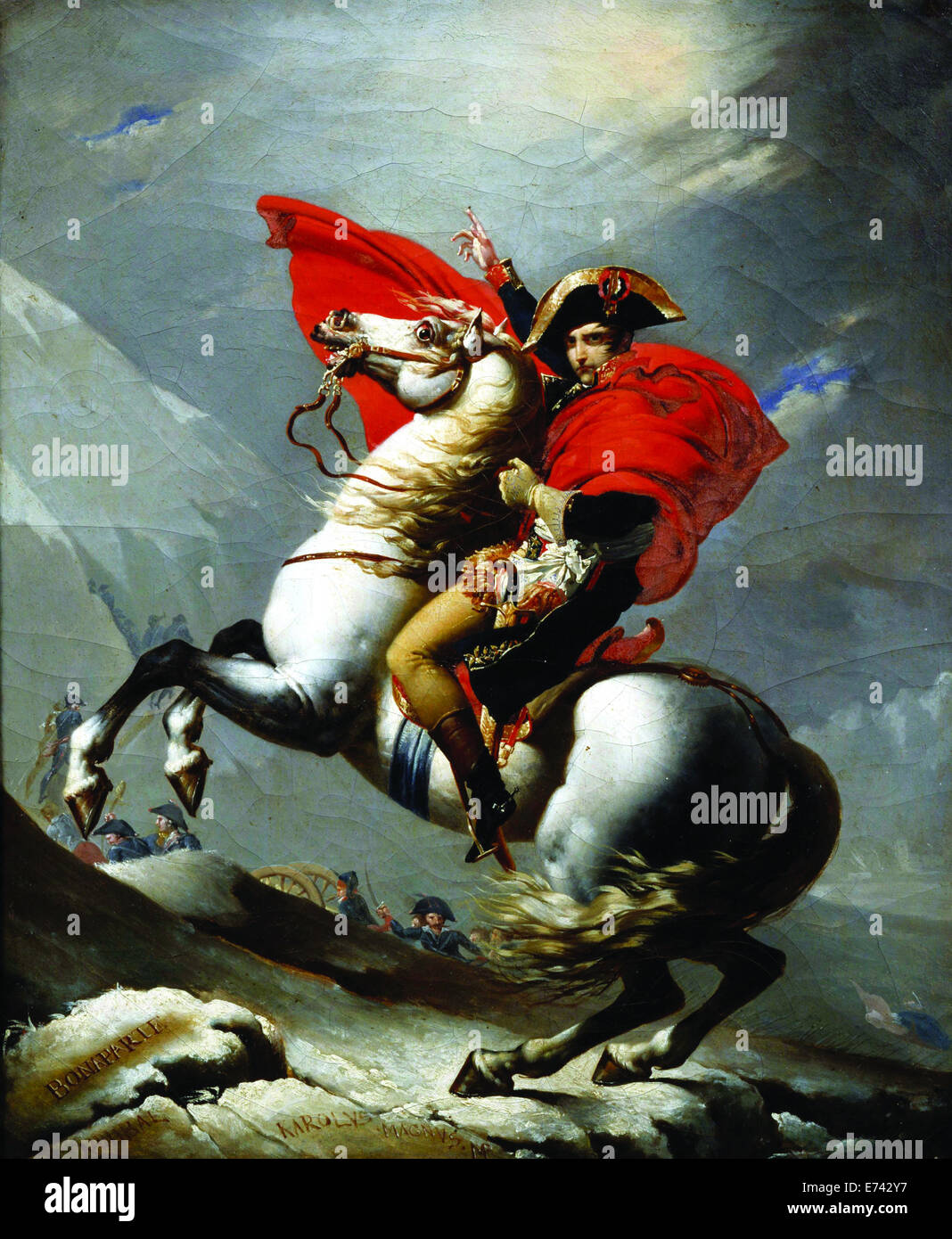 Napoleon überquert die Alpen, bekannt als "Napoleon am Sankt-Bernhard Pass" - von Jacques-Louis David, 1801-1805 Stockfoto