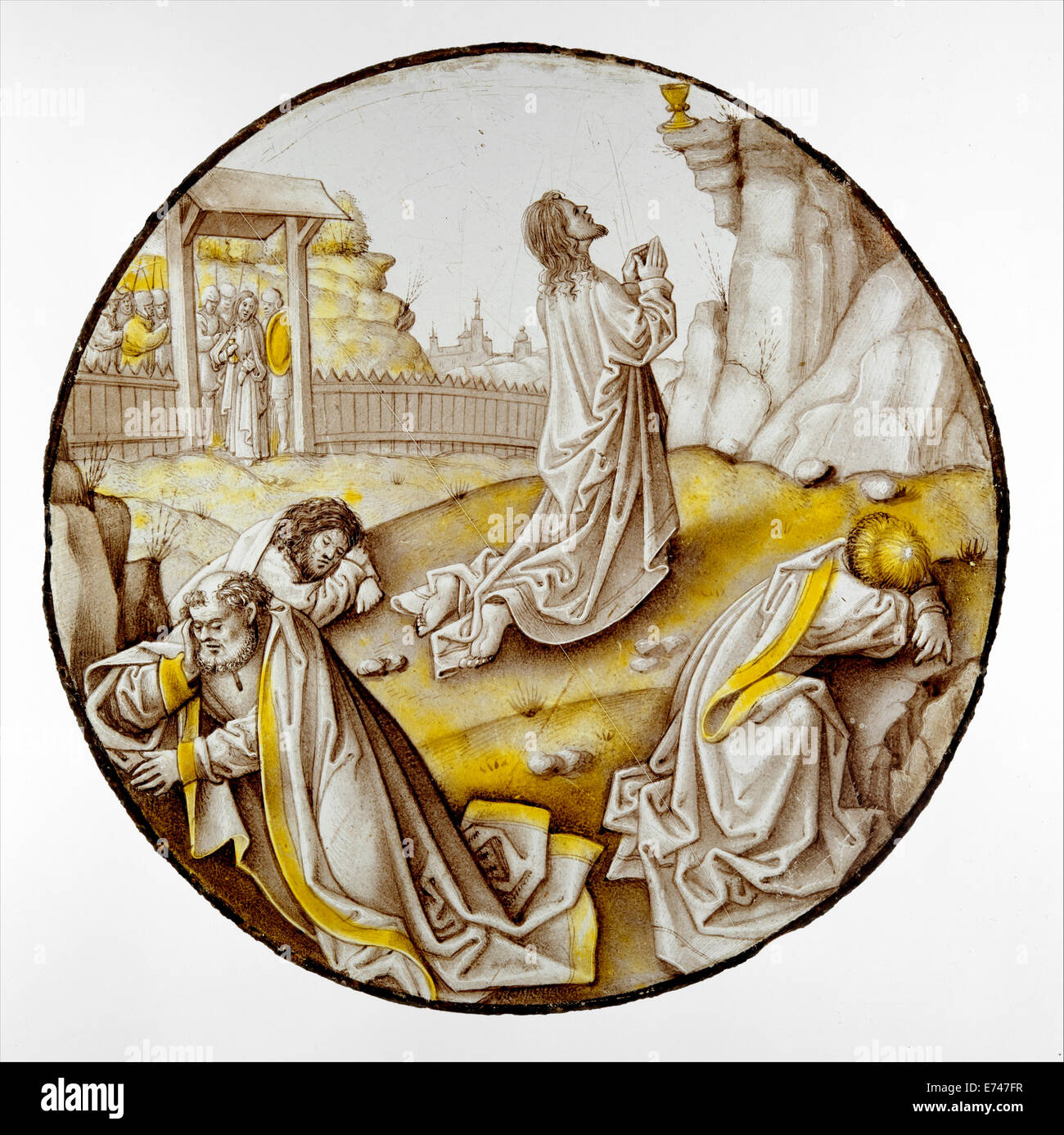 Glasmalerei-Rondell mit Todesangst im Garten, 1515 Stockfoto