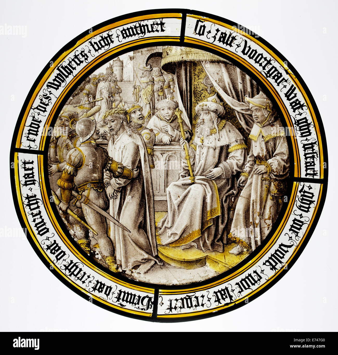 Glasmalerei-Rondell mit Christus verurteilt durch Pilatus, 1515 Stockfoto