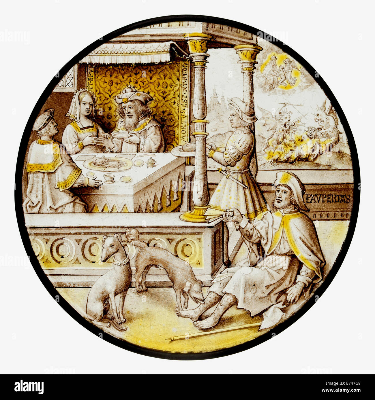 Glasmalerei-Rondell mit Lazarus im Haus der Tauchgänge, 1520 Stockfoto