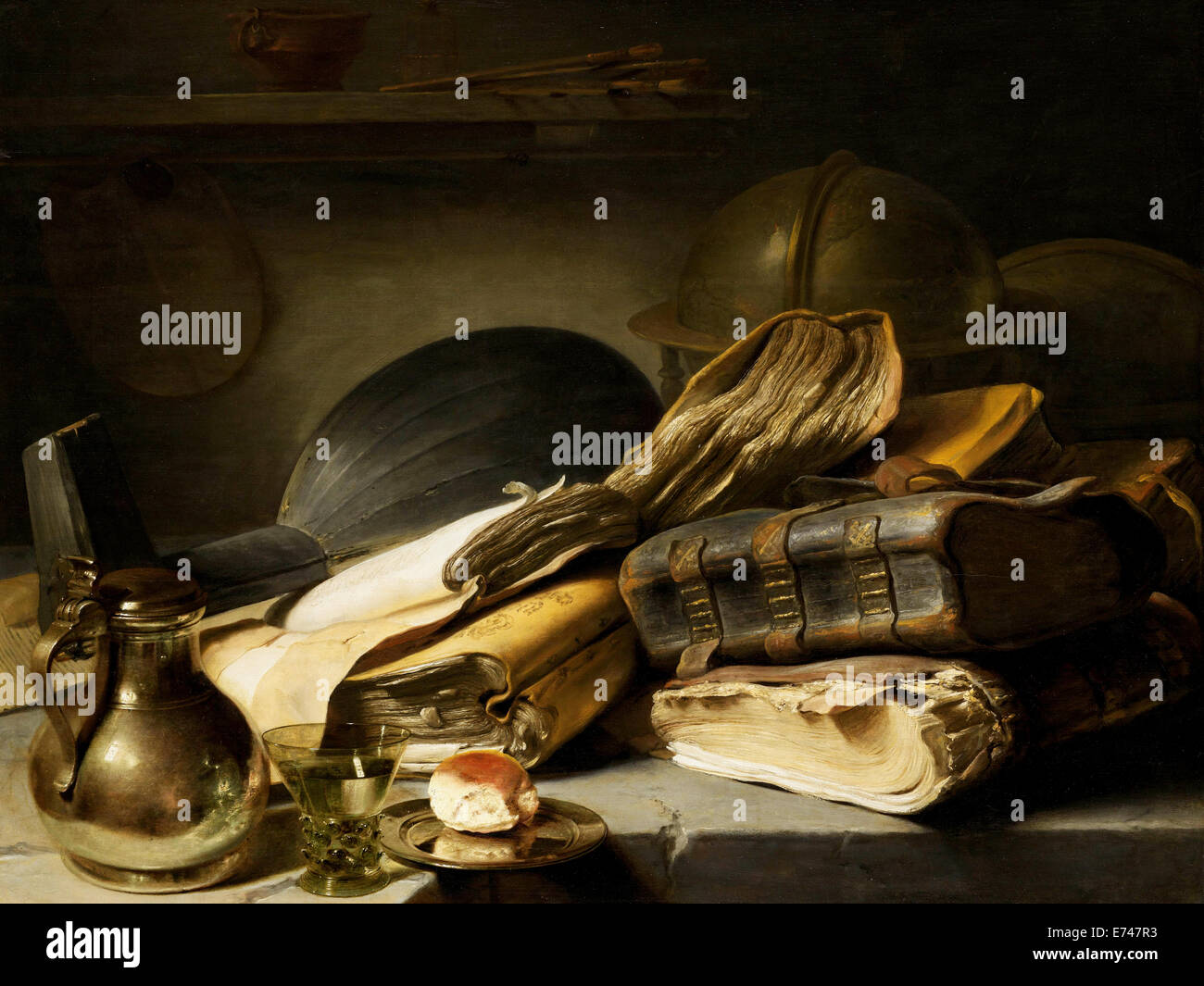 Stillleben mit Büchern - von Jan Lievens, 1627-1628 Stockfoto