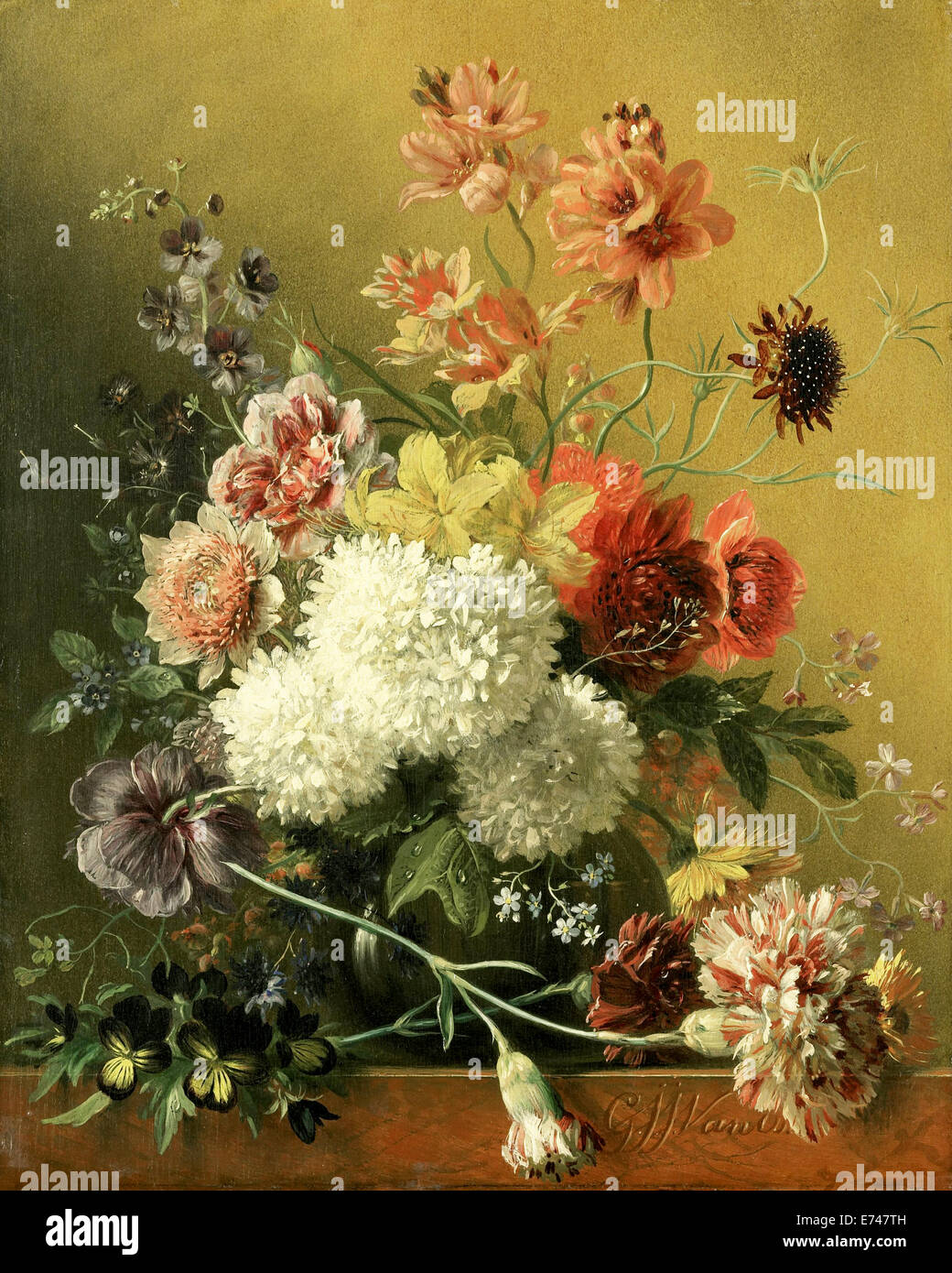 Stillleben mit Blumen - von Georgius Jacobus Johannes van Os, 1820-1861 Stockfoto