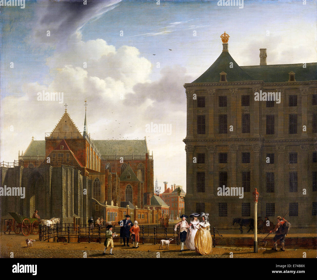 Die Nieuwe Kerk und dem Rathaus auf dem Dam in Amsterdam - mit Isaac Ouwater, 1780-1790 Stockfoto