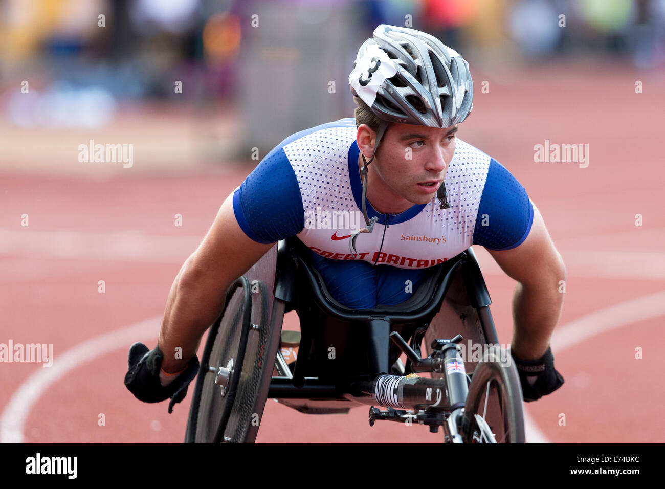 Werden Sie Männer 1500m T53/54, 2014 IPC Sainsbury-Birmingham-Grand-Prix, Alexander Stadium, SMITH, UK Stockfoto