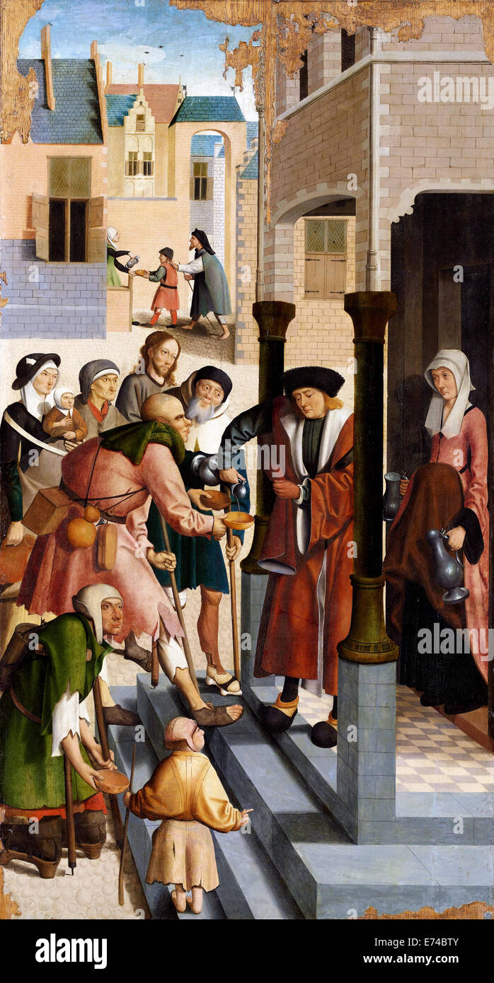 Die sieben Werke der Barmherzigkeit - durch Meester van Alkmaar, 1504 Stockfoto