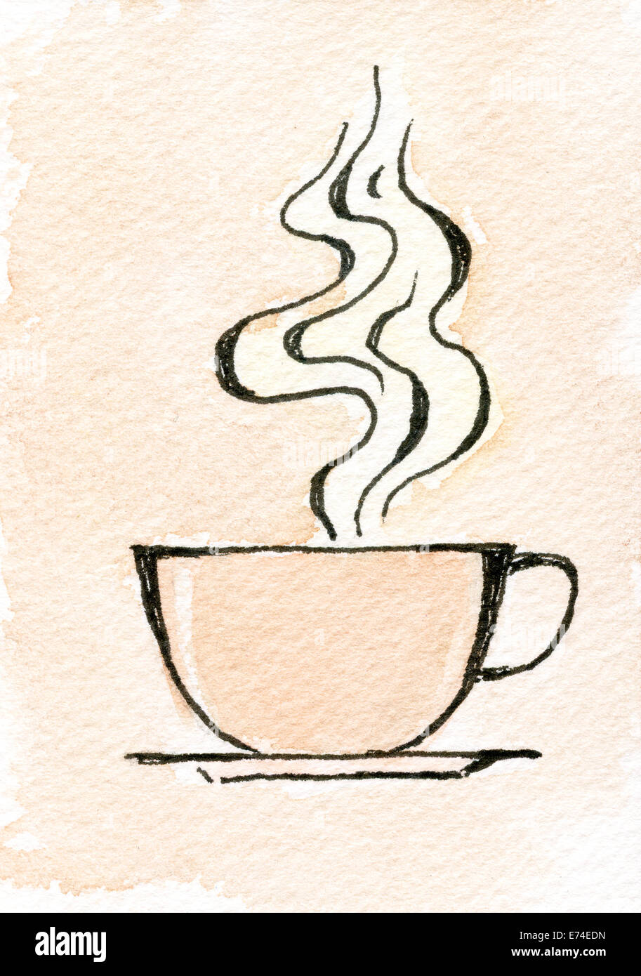 Aquarell von Kaffeetasse Stockfoto