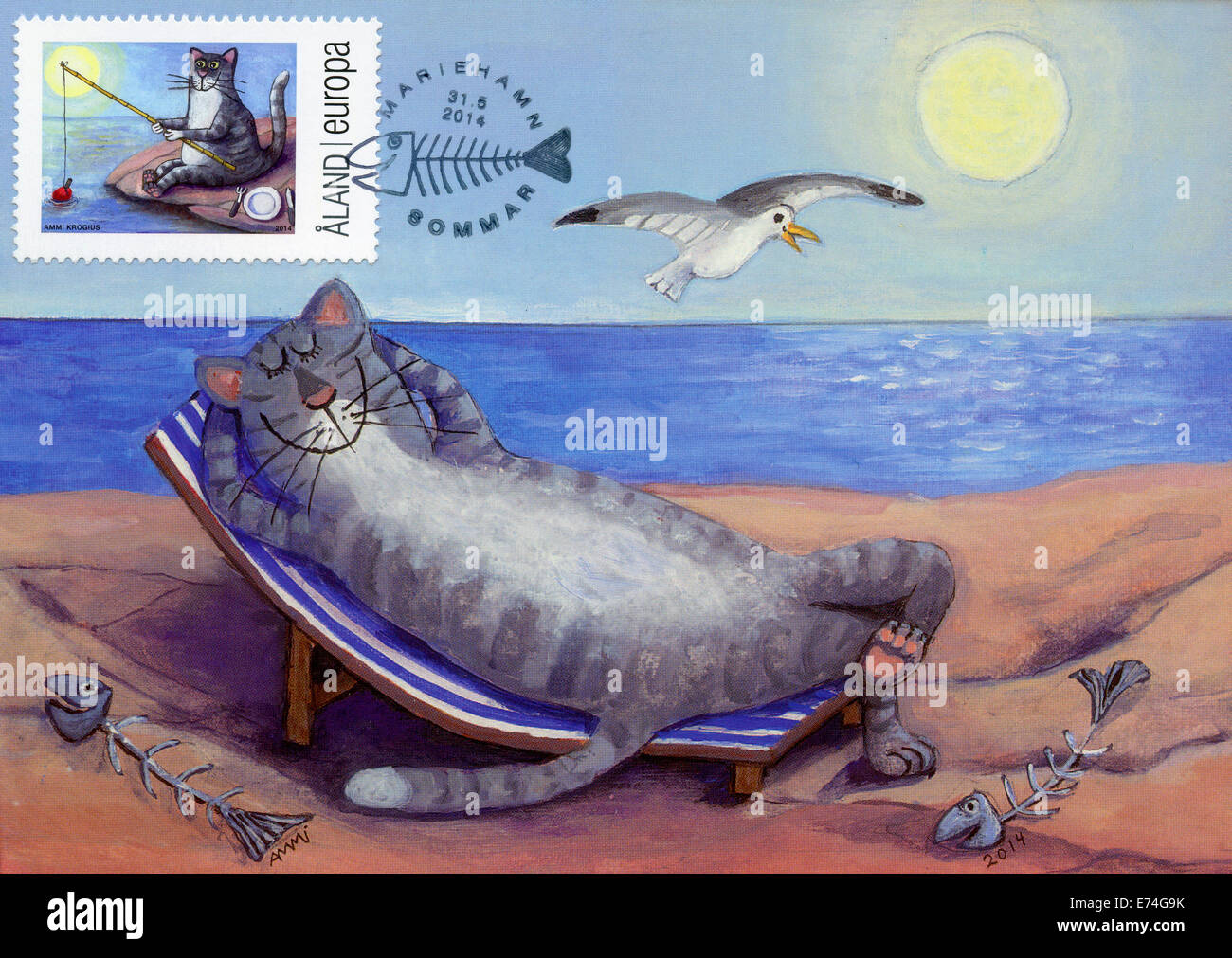 Aland Maximum Karte mit Katze illustration Stockfoto