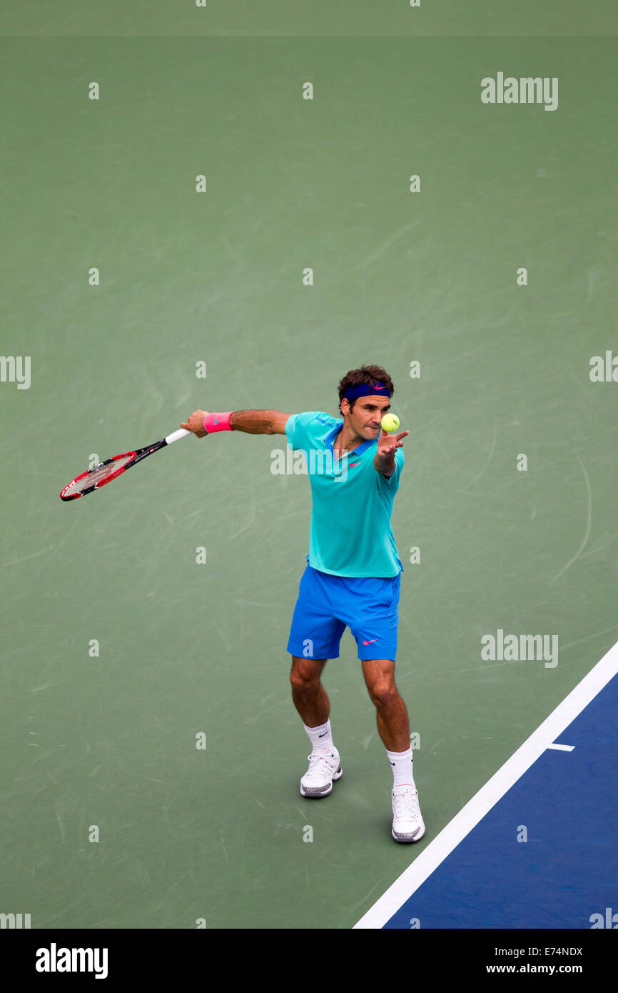 New York, USA. 6. Sep, 2014. Roger Federer (SUI) unterlag von Marin Cilic (CRO) im Halbfinale der Männer. Bildnachweis: PCN Fotografie/Alamy Live-Nachrichten Stockfoto