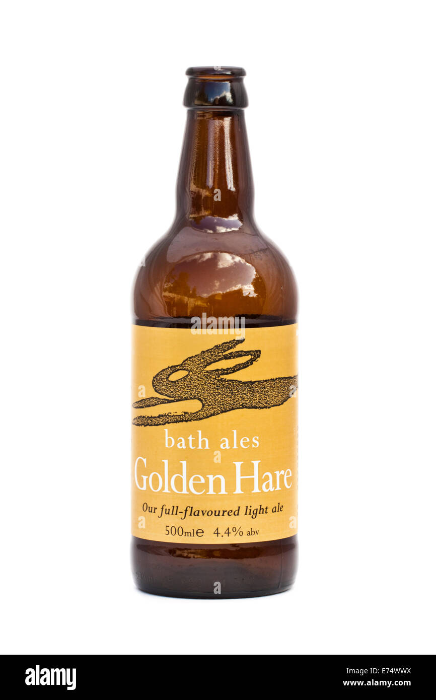 Eine Flasche "Goldener Hase", ein Premium-vollmundig helles Bier von Bath Ales, einer Brauerei in Warmley in der Nähe von Bristol, UK. Stockfoto