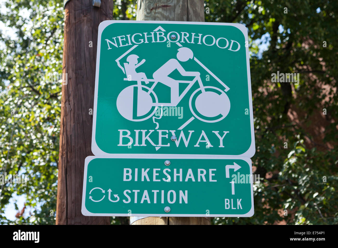 Nachbarschaft Radweg Zeichen - Washington, DC USA Stockfoto