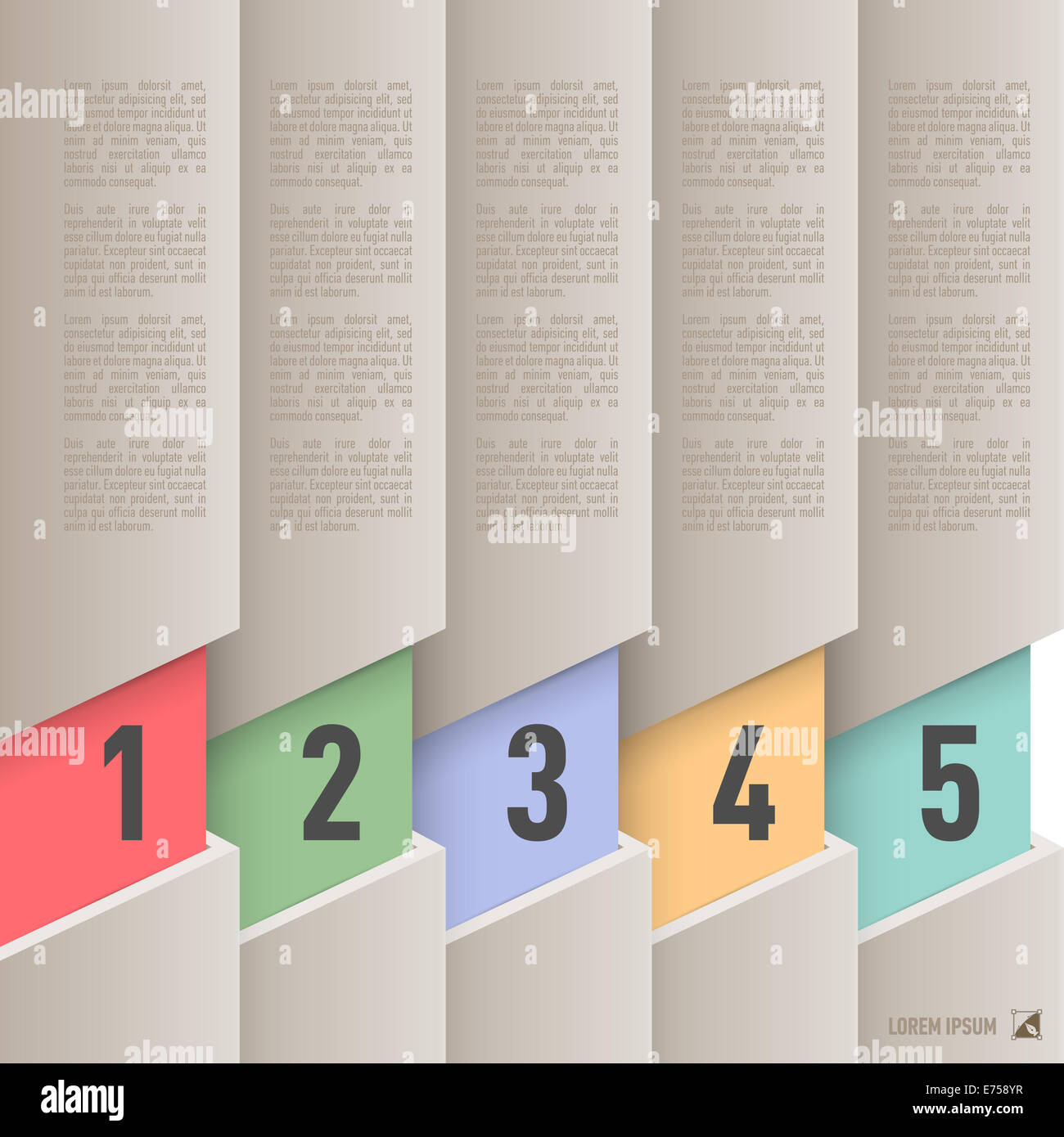 Infografiken im alten Papier-Stil mit bunten nummerierten Elemente von eins bis fünf Stockfoto