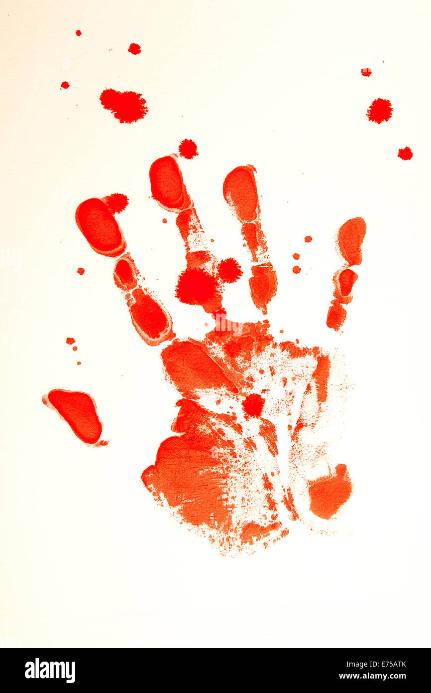 Blutige eine blutende Hand auf einem weißen Hintergrund drucken Stockfoto