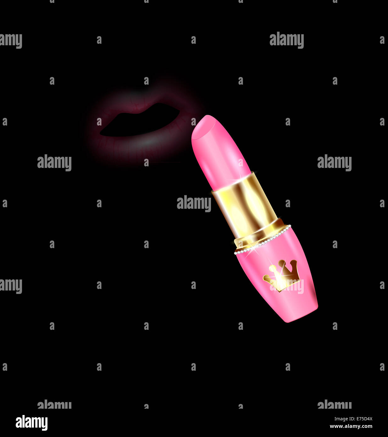 dunklen Hintergrund und rosa Lippenstift mit abstrakten Lippen Stockfoto