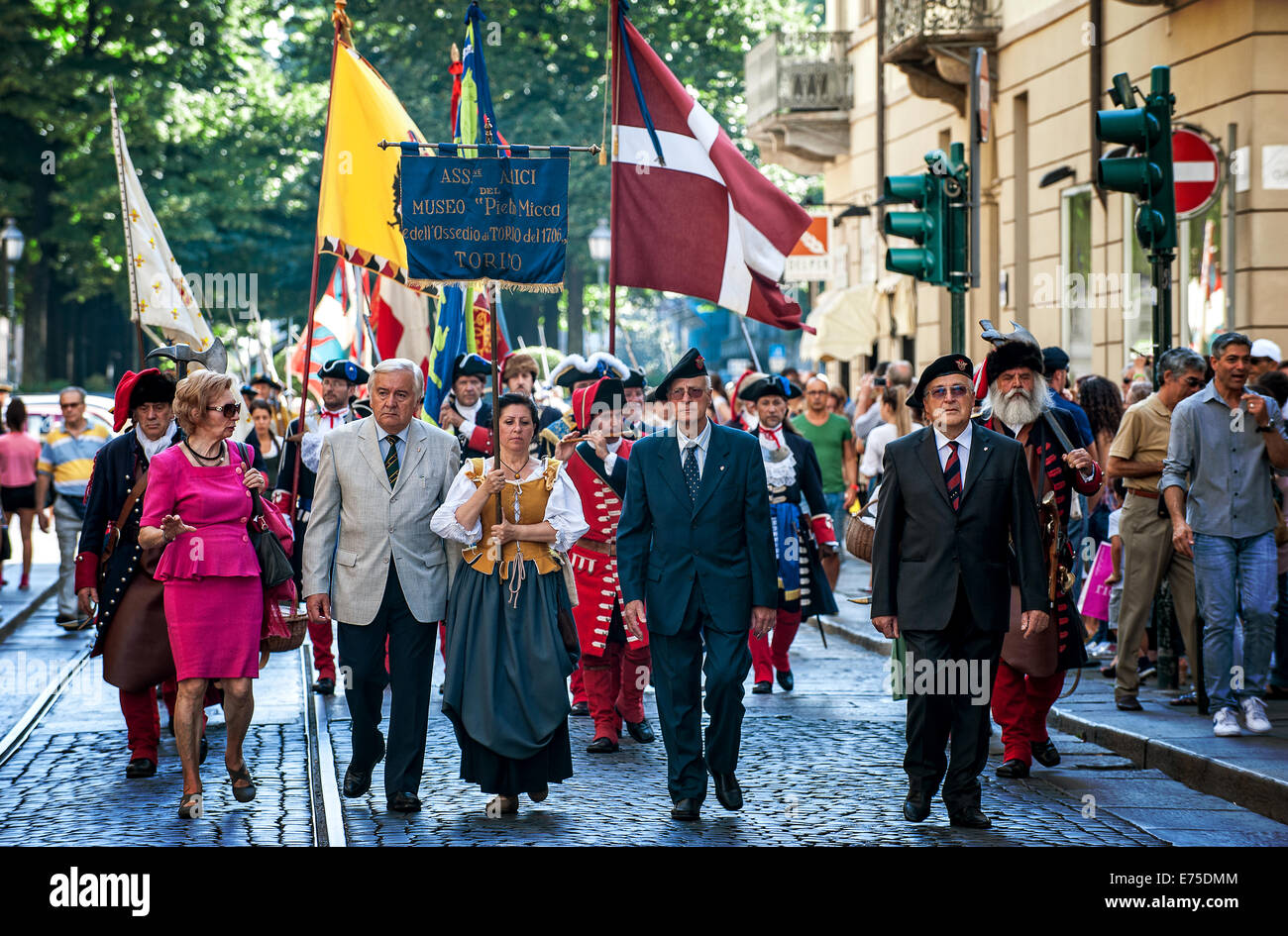 Italien Piemont Turin 6. September 2014 Nachstellung der Belagerung von Turin 1706-die Parade Stockfoto