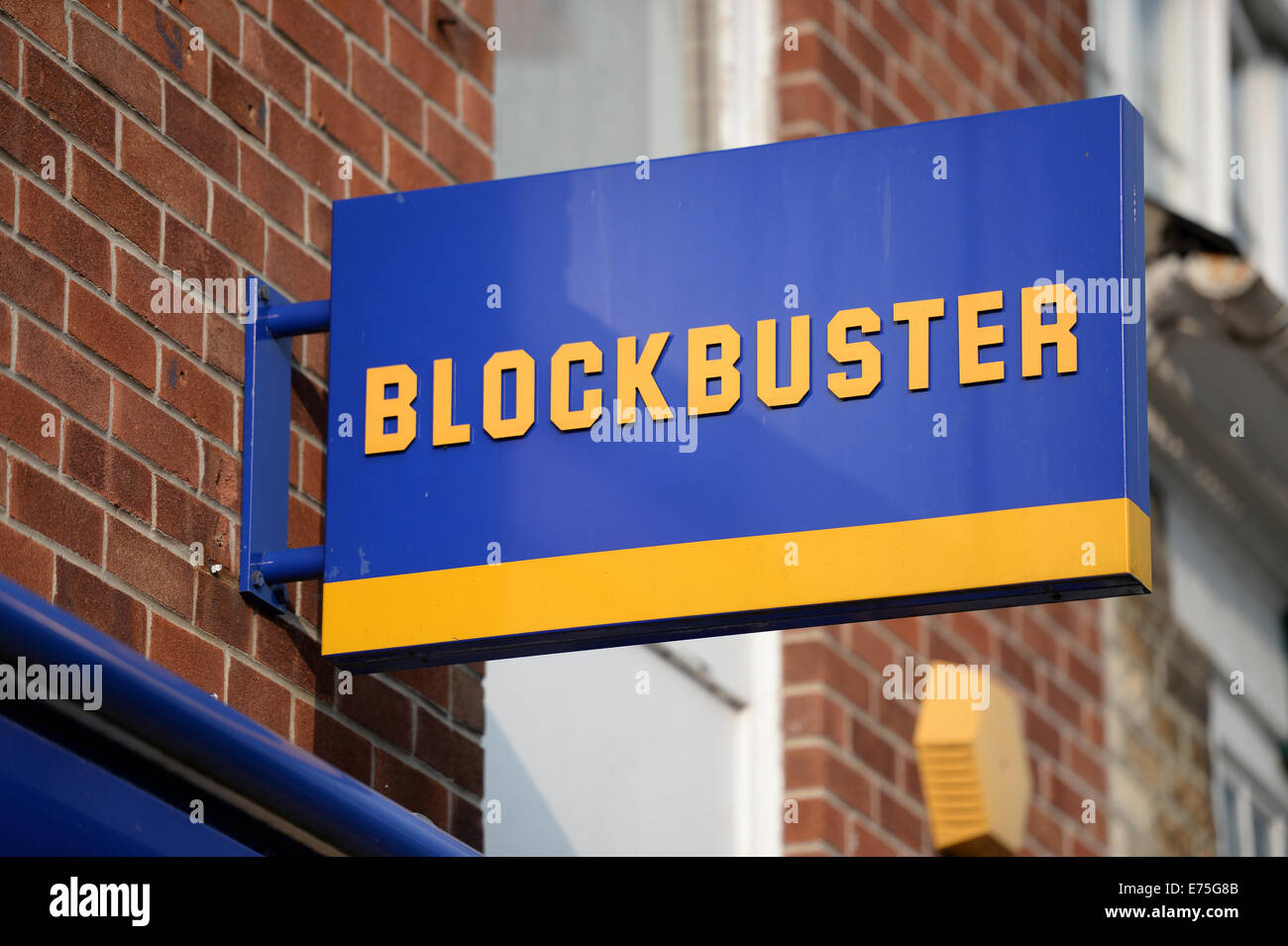 Blockbuster-Shop Zeichen, UK High Street. Stockfoto