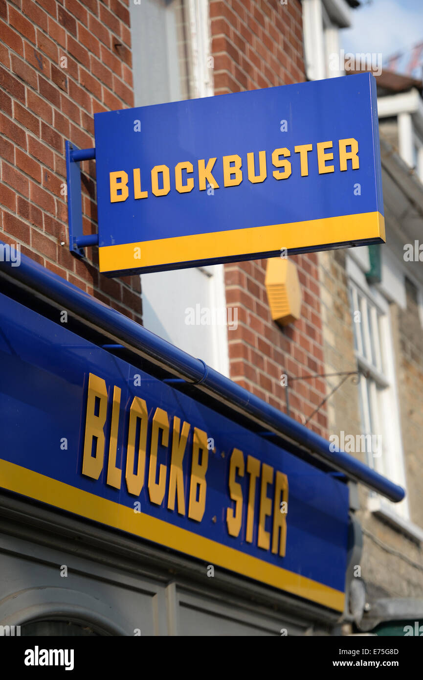 Blockbuster-Shop Zeichen, UK High Street. Stockfoto