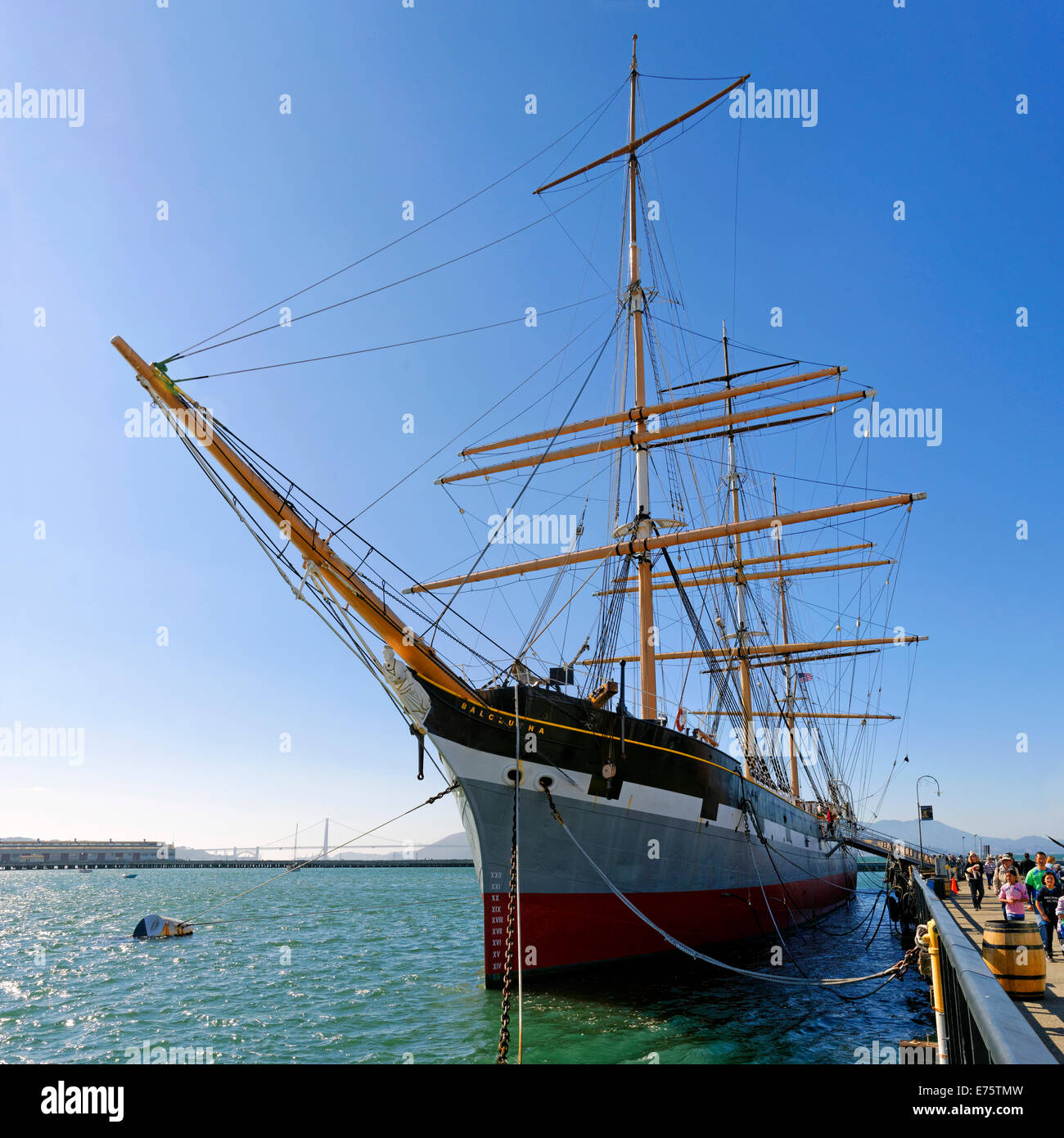 "Balclutha", ein drei Masten Segelschiff an der Hyde Street Pier, San Francisco, Kalifornien, USA Stockfoto