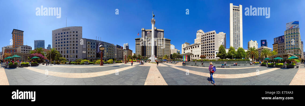 360-Grad-Ansicht des Union Square Park, San Francisco, Kalifornien, USA Stockfoto