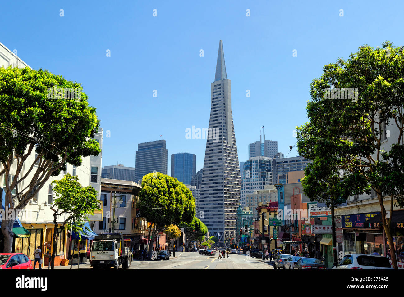 Transamerica Pyramid und Columbus Avenue, San Francisco, Kalifornien, USA Stockfoto