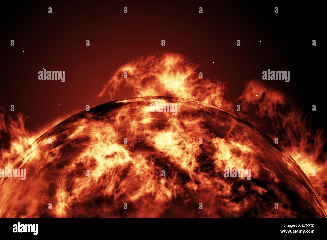 Großen Feuerball der Sonne mit der Erde Stockfoto