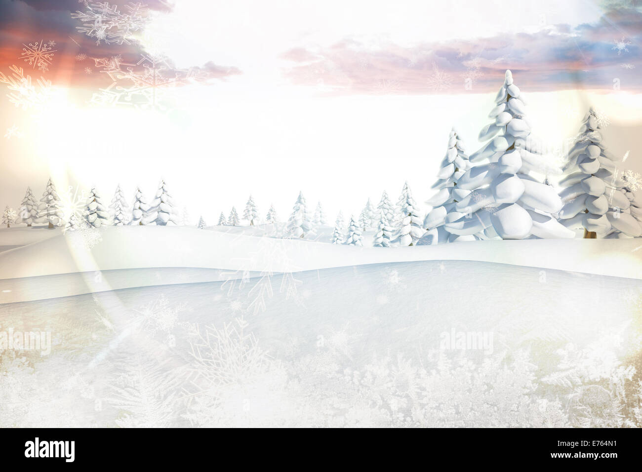 Schneelandschaft mit Tannen Stockfoto