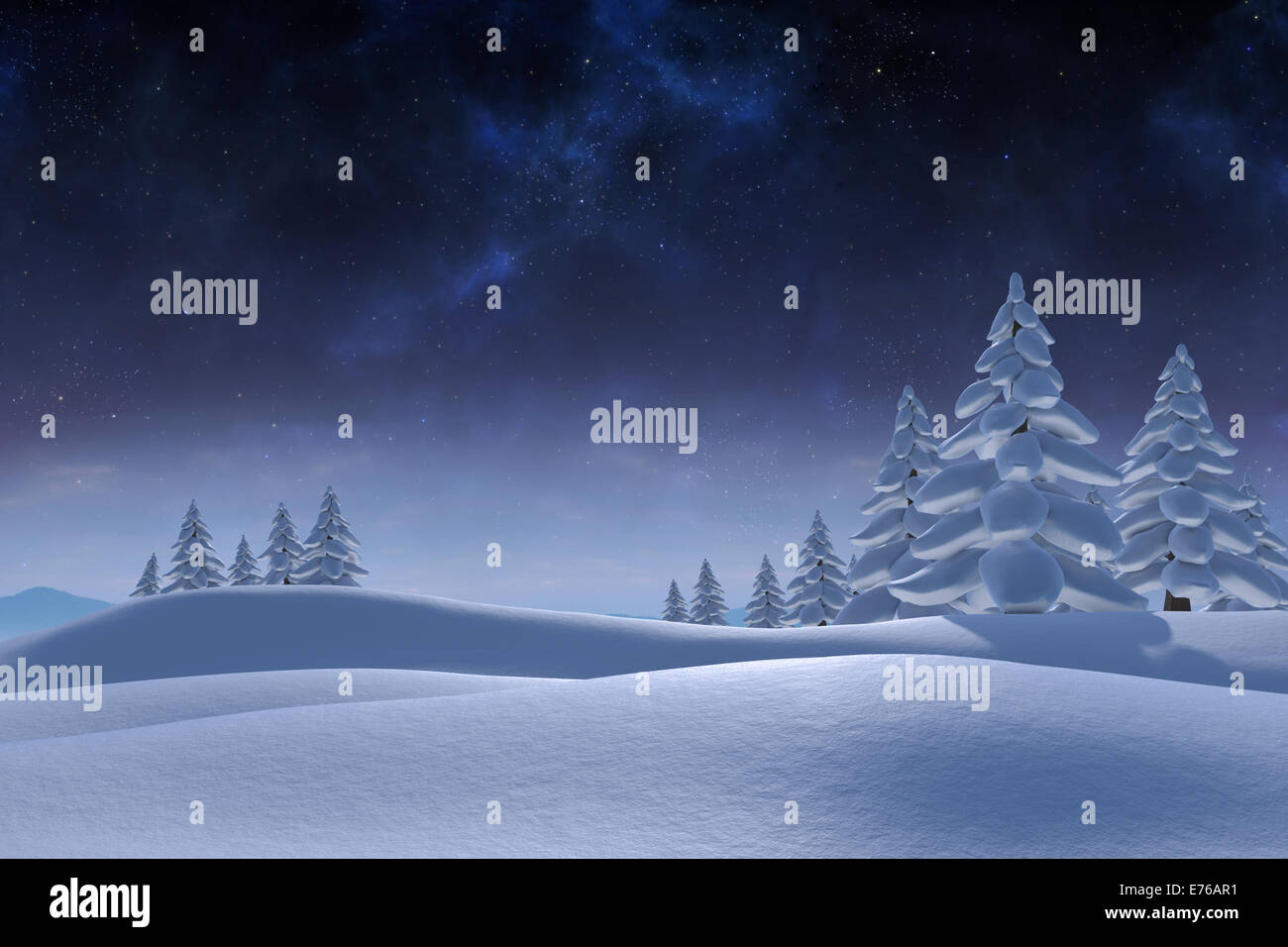 Schneelandschaft mit Tannen Stockfoto