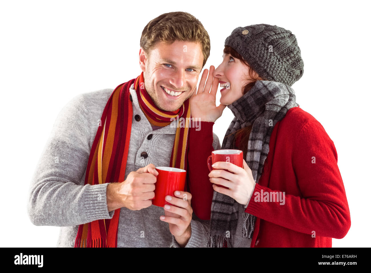 Paar beide haben warme Getränke Stockfoto